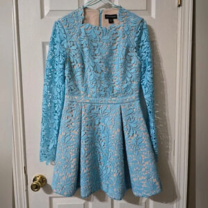 Stylestalker Baby Blue Long Sleeve Formal Lace Mini Dress, Pleated  Skirt, EUC!